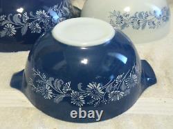 4 Pc Set Pyrex Colonial Mist Cinderella Mixing Bowls Blue White Flowers Exc