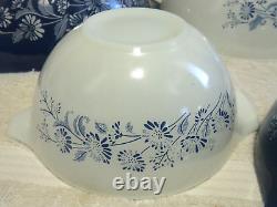 4 Pc Set Pyrex Colonial Mist Cinderella Mixing Bowls Blue White Flowers Exc