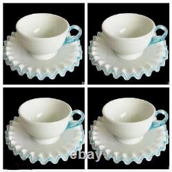 4 Rare FENTON AQUA CREST MILK GLASS 1948 CUP and SAUCER COASTAL BEACH