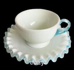 4 Rare FENTON AQUA CREST MILK GLASS 1948 CUP and SAUCER COASTAL BEACH