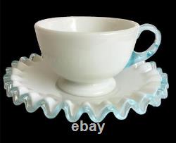 4 Rare FENTON AQUA CREST MILK GLASS 1948 CUP and SAUCER COASTAL BEACH