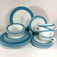 4 Vtg Mid Century Pyrex White Milk Glass Turquoise Blue Band 50s Dinnerware Sets