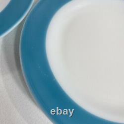 4 VTG Mid Century Pyrex White Milk Glass Turquoise Blue Band 50s Dinnerware Sets