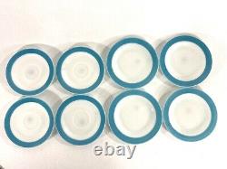 4 VTG Mid Century Pyrex White Milk Glass Turquoise Blue Band 50s Dinnerware Sets