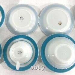 4 VTG Mid Century Pyrex White Milk Glass Turquoise Blue Band 50s Dinnerware Sets