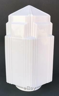 4 Vintage Art Deco Skyscraper White Milk Glass Globes Fixture Light Lamp 16.5