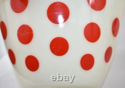 4 Vintage FIRE KING RED POLKA DOT Oven Ware Milk Glass Set Mixing Nesting Bowls