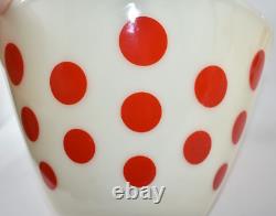 4 Vintage FIRE KING RED POLKA DOT Oven Ware Milk Glass Set Mixing Nesting Bowls