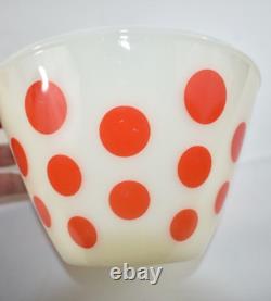 4 Vintage FIRE KING RED POLKA DOT Oven Ware Milk Glass Set Mixing Nesting Bowls