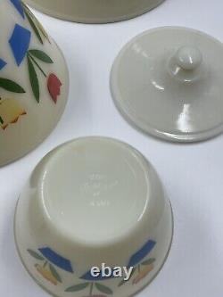 (4) Vintage Fire-King Tulip Mixing Bowls + Grease Jar & Lid