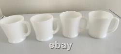 4 Vintage Fire King White Milk Glass Coffee Cups Mugs Made In USA Oven Ware