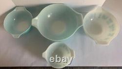 (4)Vintage Pyrex AMISH BUTTERPRINT Turquoise Nesting Mixing Bowls