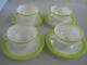4 Vintage Pyrex Lime Green & Milk Glass White Cups & Saucers No Gold Rims