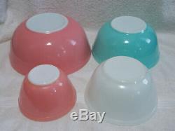 4 Vintage Pyrex Pink Aqua Turquoise White Mixing Bowls
