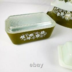 4 Vintage Pyrex Spring Blossom Green/Crazy Daisy Mixing Bowls Nesting Set