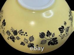 4 Vtg Pyrex Gooseberry Yellow, Black & White Cinderella Mixing Bowls #441-444