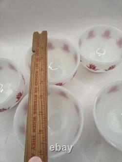 5 Beautiful Vintage Fire King Milk Glass Tulip Cottage Cheese Bowls, Red Tulips