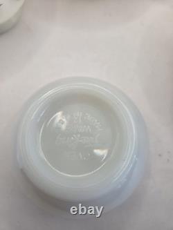 5 Beautiful Vintage Fire King Milk Glass Tulip Cottage Cheese Bowls, Red Tulips