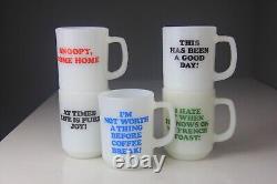 5 Fire King Anchor Hocking Snoopy Milk Glass Mugs Very Collectable