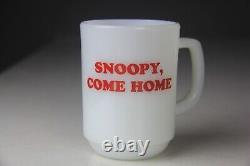 5 Fire King Anchor Hocking Snoopy Milk Glass Mugs Very Collectable