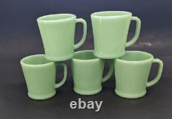 5 Fire King Jadeite Jadite Green Milk Glass Flat Bottom D Handle Cups Mugs