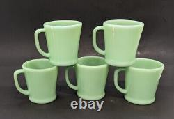 5 Fire King Jadeite Jadite Green Milk Glass Flat Bottom D Handle Cups Mugs