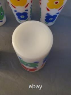 5 HTF Vtg Hazel Atlas Flowers Milk Glass Tumblers Floral Glasses Rare MCM