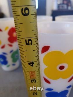 5 HTF Vtg Hazel Atlas Flowers Milk Glass Tumblers Floral Glasses Rare MCM