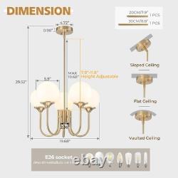 5 Light Gold Globe White Milk Glass Chandelier Mid Century Modern Sputnik Cei