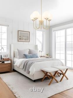 5 Light Gold Globe White Milk Glass Chandelier Mid Century Modern Sputnik Cei