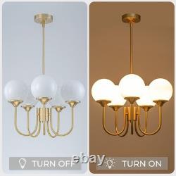 5-Light Gold Globe White Milk Glass Chandelier Mid Century Sputnik Ceiling Light
