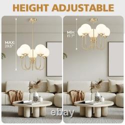 5-Light Gold Globe White Milk Glass Chandelier Mid Century Sputnik Ceiling Light