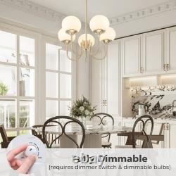 5-Light Gold Globe White Milk Glass Chandelier Mid Century Sputnik Ceiling Light