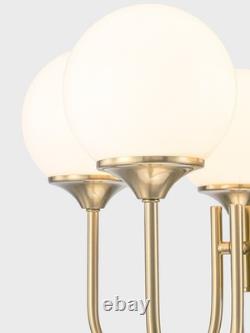 5-Light Gold Globe White Milk Glass Chandelier Mid Century Sputnik Ceiling Light