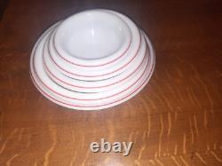 5-Piece Set Hazel Atlas Rolled-Rim Bowls, with Red-Striping & Panels