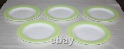 5 Vintage Pyrex Lime Green & White Milk Glass 10 Dinner Plate WithGold Pyrex Seal