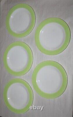 5 Vintage Pyrex Lime Green & White Milk Glass 10 Dinner Plate WithGold Pyrex Seal