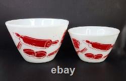 50's Fire King KitchenAid Nesting Mixing Bowls Set of 2 Red Utensils 9.5 & 7.5