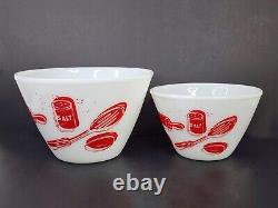 50's Fire King KitchenAid Nesting Mixing Bowls Set of 2 Red Utensils 9.5 & 7.5