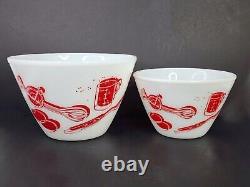 50's Fire King KitchenAid Nesting Mixing Bowls Set of 2 Red Utensils 9.5 & 7.5