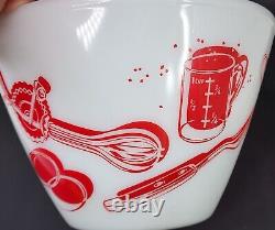 50's Fire King KitchenAid Nesting Mixing Bowls Set of 2 Red Utensils 9.5 & 7.5