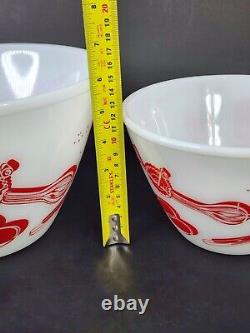 50's Fire King KitchenAid Nesting Mixing Bowls Set of 2 Red Utensils 9.5 & 7.5