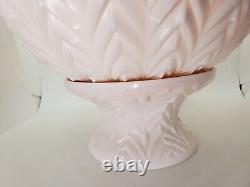 50's Jeanette Feather Shell Pink Milk Glass Punch Bowl Set with 8 cups + Base
