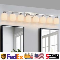 52 8 Lights Milk Glass LED Vanity Light Bathroom Mirror Wall Lamp Nickel Modern