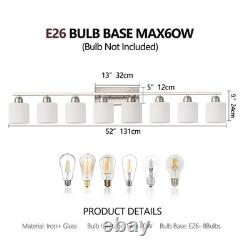 52 8 Lights Milk Glass LED Vanity Light Bathroom Mirror Wall Lamp Nickel Modern