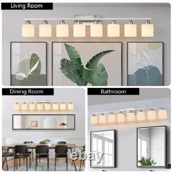 52 8 Lights Milk Glass LED Vanity Light Bathroom Mirror Wall Lamp Nickel Modern