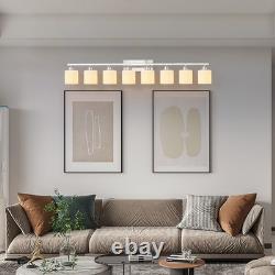 52 8 Lights Milk Glass LED Vanity Light Bathroom Mirror Wall Lamp Nickel Modern