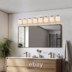 52 8 Lights Milk Glass LED Vanity Light Bathroom Mirror Wall Lamp Nickel Modern