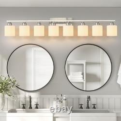 52 8 Lights Milk Glass LED Vanity Light Bathroom Mirror Wall Lamp Nickel Modern