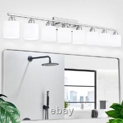 52 8 Lights Milk Glass LED Vanity Light Bathroom Mirror Wall Lamp Nickel Modern